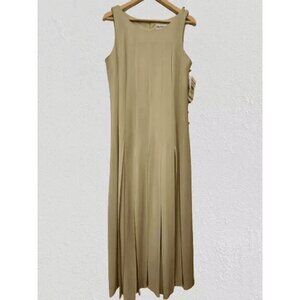 Women's Green Sleeveless Button Pleated Polyester Long Casual Maxi Dress Size 14